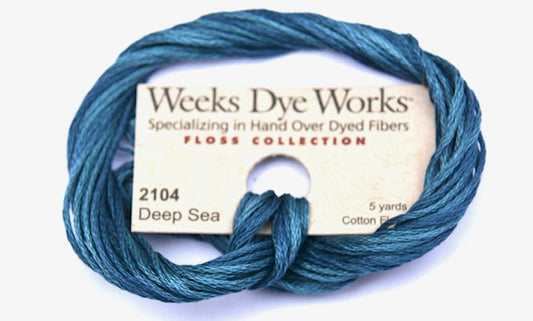 Deep Sea 2104 Weeks Dye Works 6-Strand Hand-Dyed Embroidery Floss