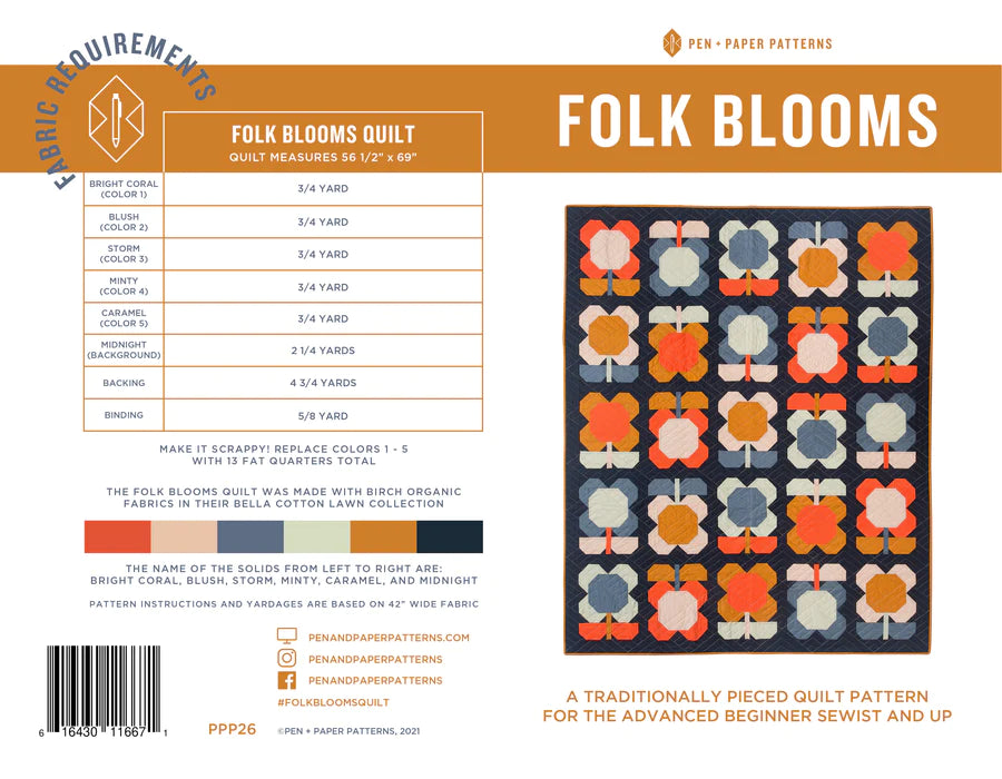 Folk Blooms Quilt Pattern Pen and Paper