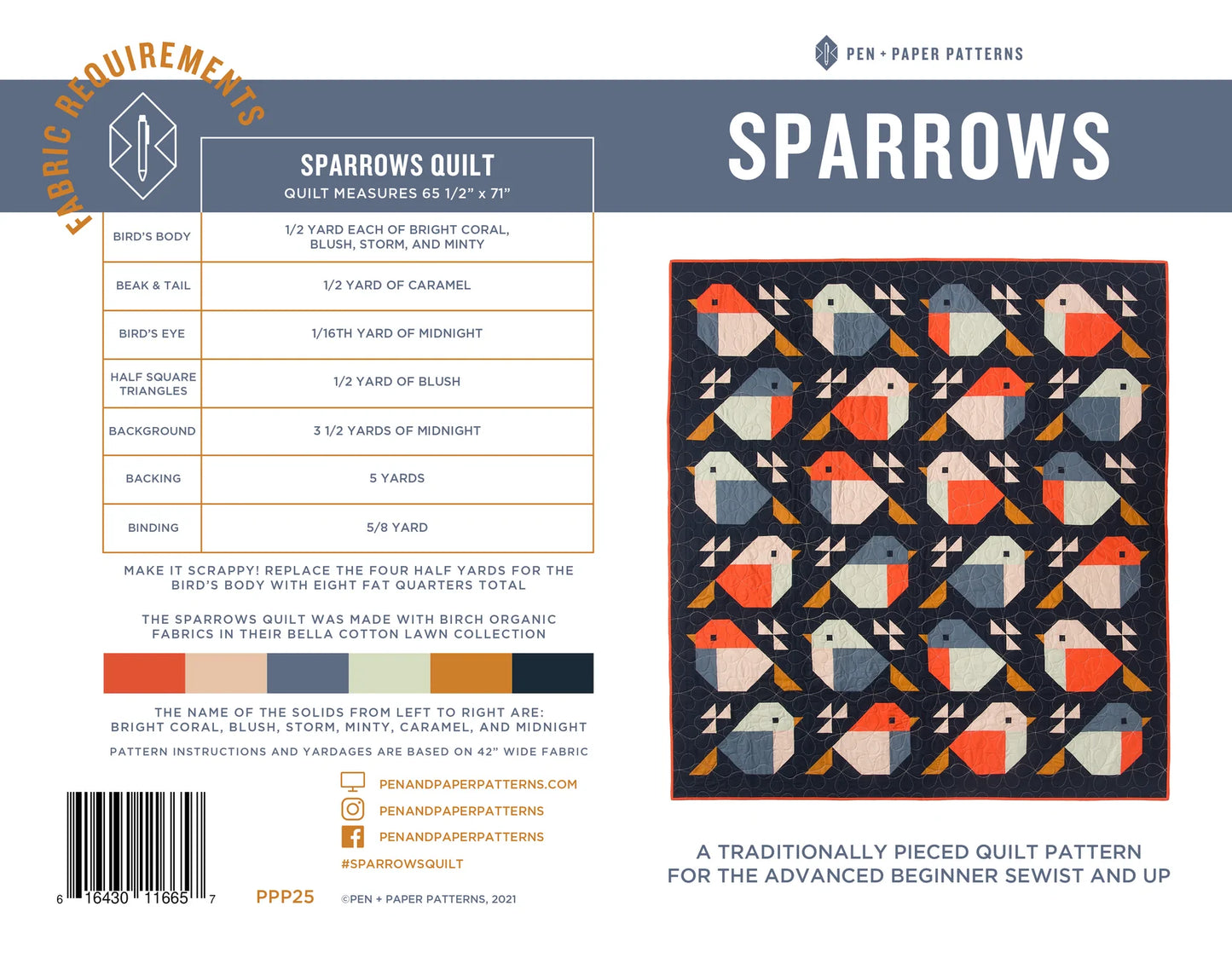 Sparrows Quilt Pattern Pen and Paper