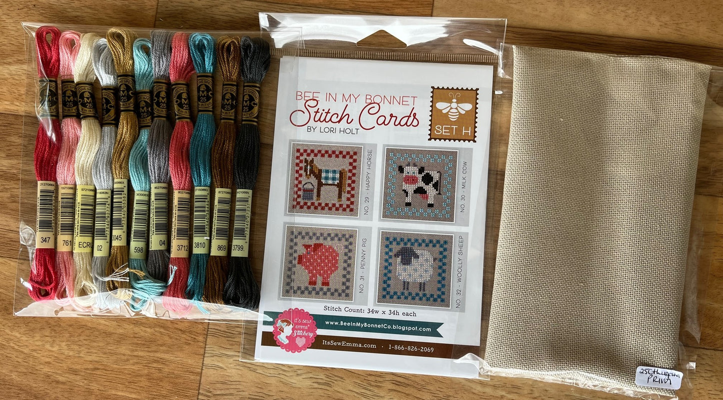 Stitch Card H Cross Stitch pattern, Thread and Lugana Kit curated by The Rural Stitch Co