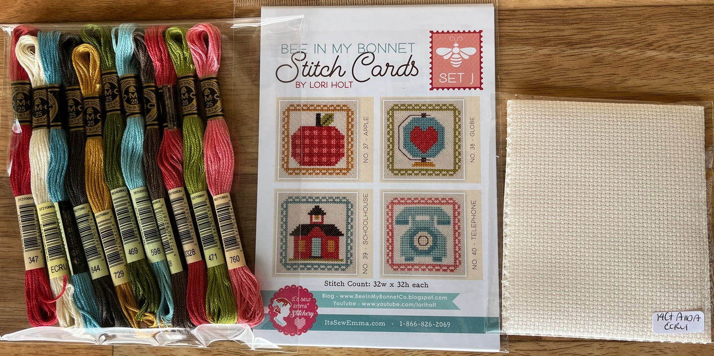 Stitch Card J Cross Stitch pattern, Thread and Aida Kit curated by The Rural Stitch Co