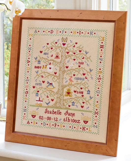 Tree A-Z Birth Sampler - Girl Cross Stitch Kit Historical Sampler Company