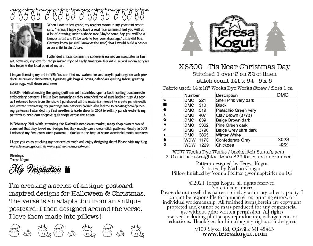 Tis Near Christmas Day Cross stitch pattern by Teresa Kogut