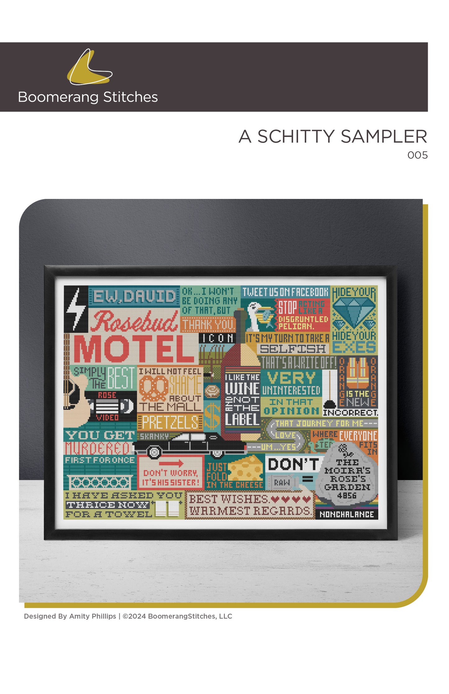 A Schitty Sampler Cross Stitch Pattern by Boomerang Sitches
