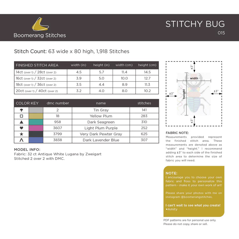 Stitchy Bug Cross Stitch Pattern by Boomerang Sitches