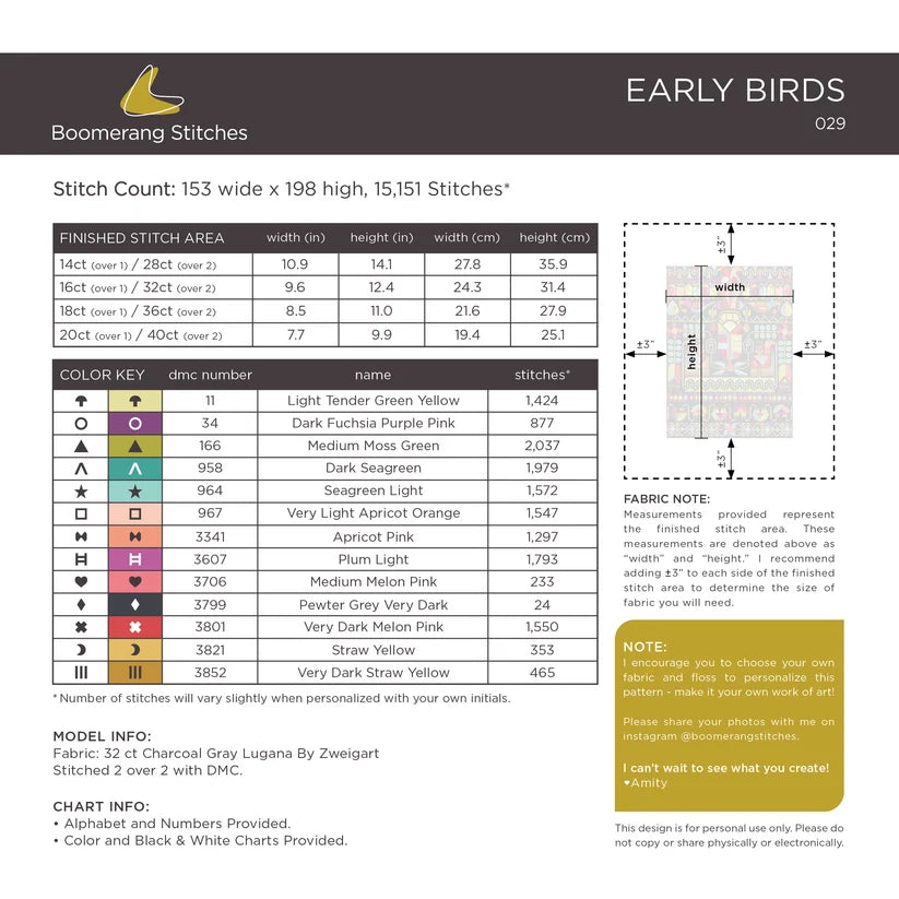 Early Birds Cross Stitch Pattern by Boomerang Sitches