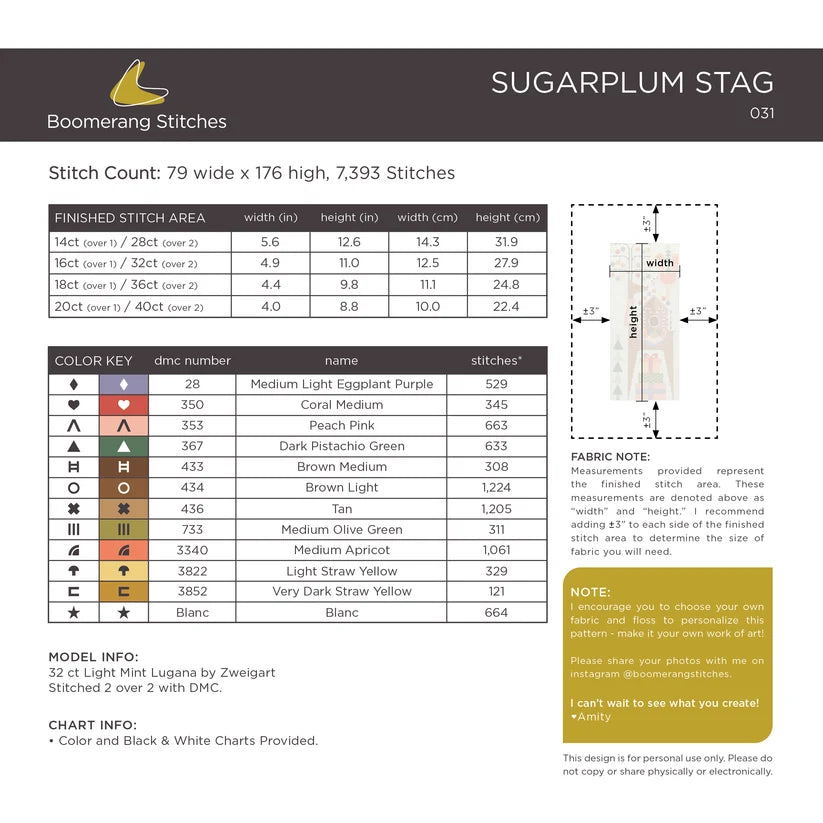 Sugarplum Stag Cross Stitch Pattern by Boomerang Sitches