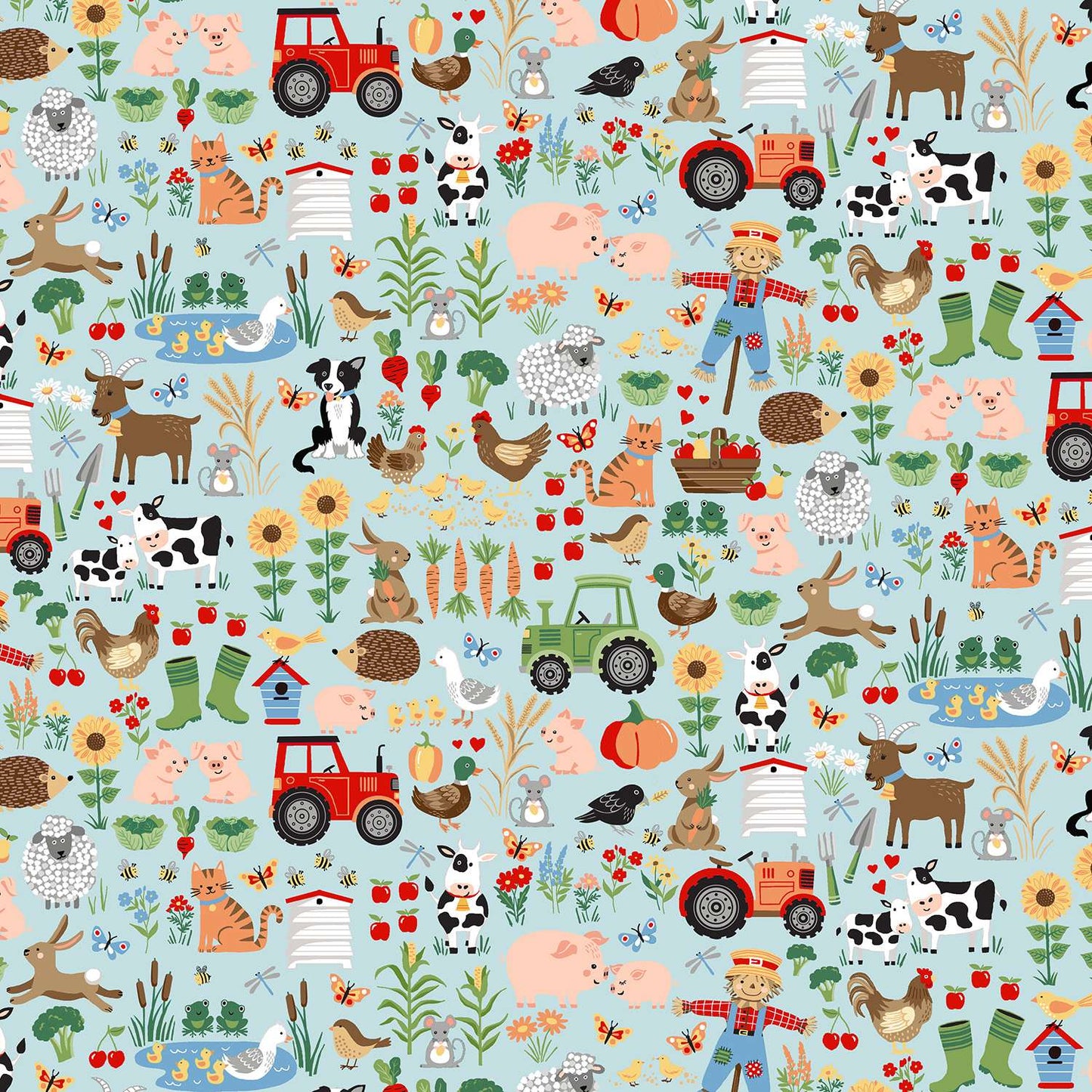 Fun On The Farm Friends Blue M064B by Makower Fabrics (sold in 25cm increments)