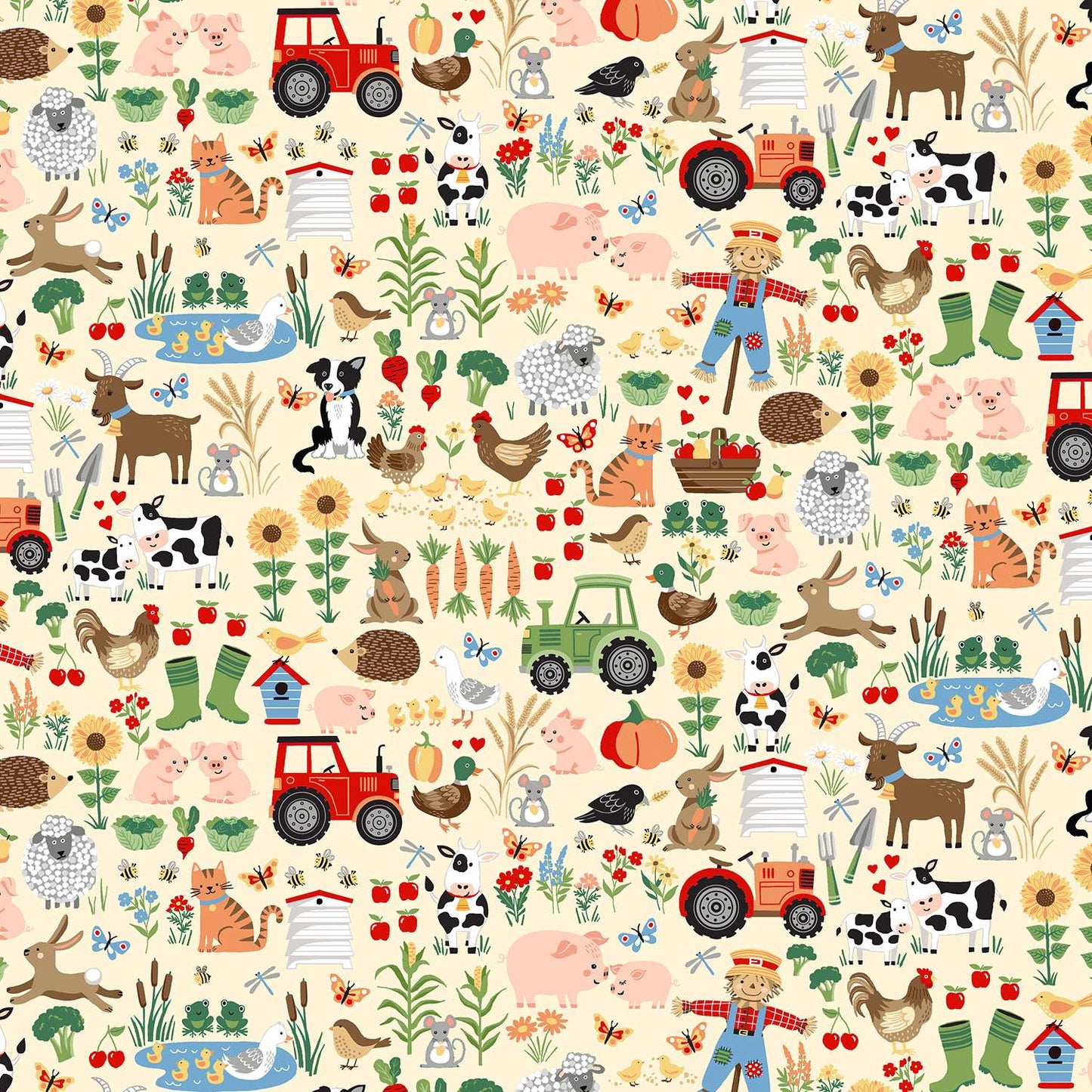 Fun On The Farm Friends Cream M064Q by Makower Fabrics (sold in 25cm increments)