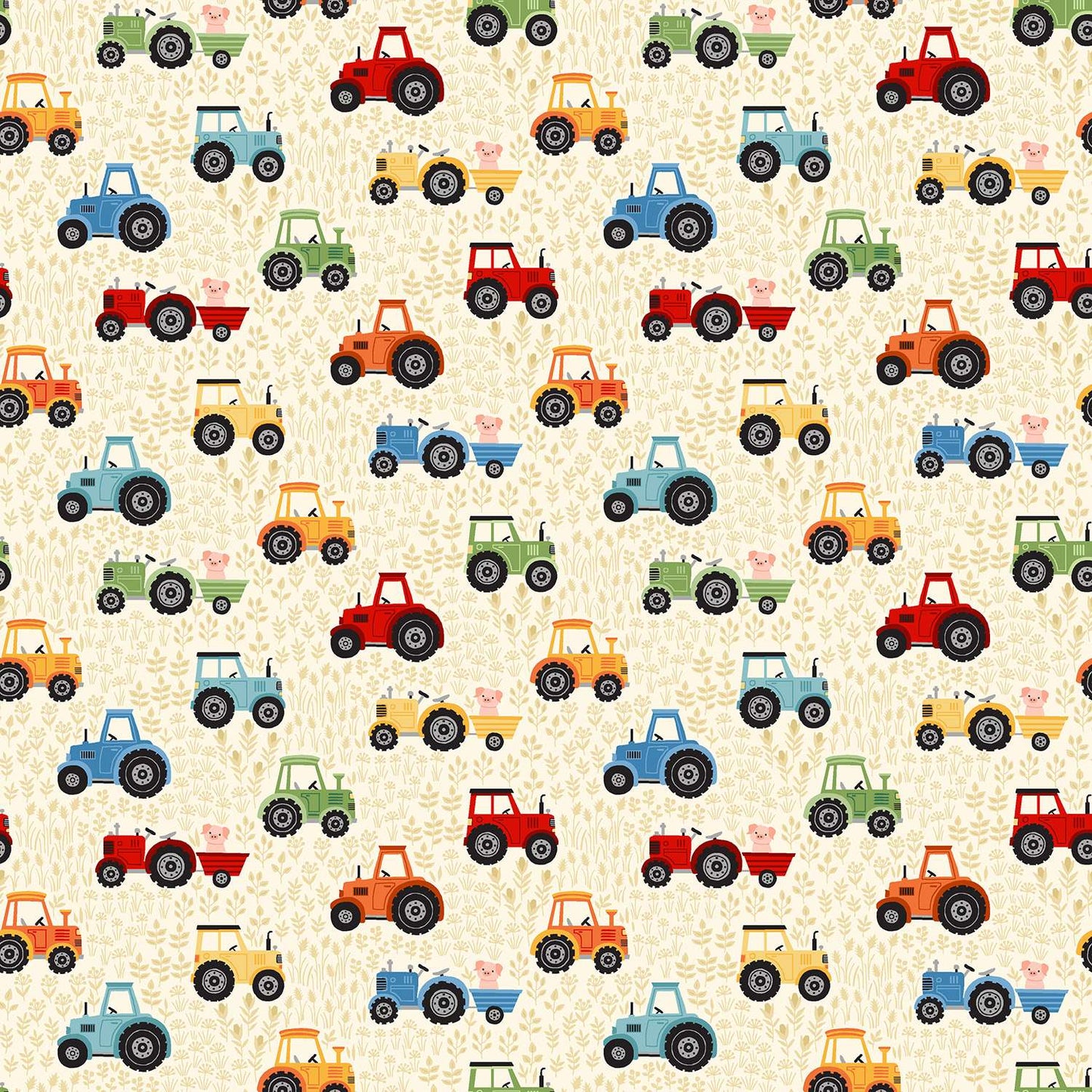 Fun On The Farm Tractors Cream M067Q by Makower Fabrics (sold in 25cm increments)