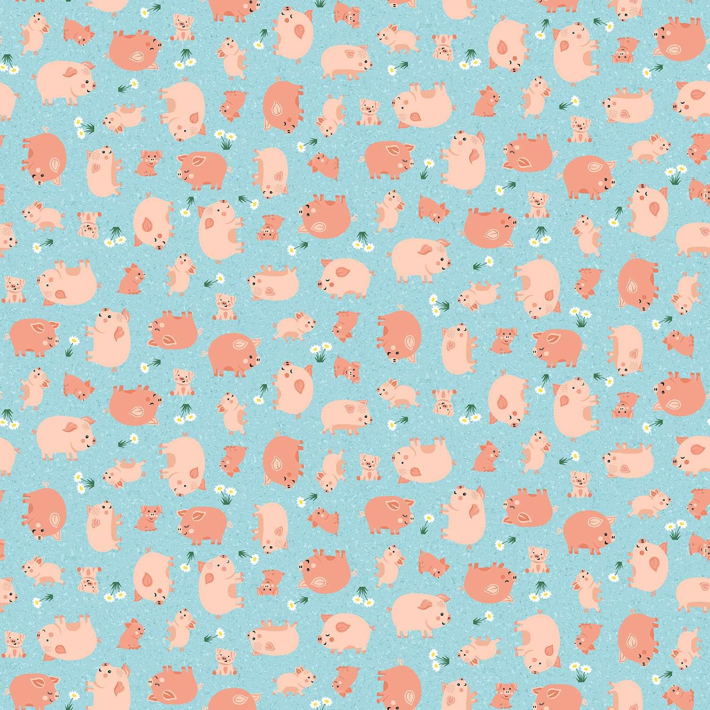 Fun On The Farm Happy Pigs Blue M069B by Makower Fabrics (sold in 25cm increments)