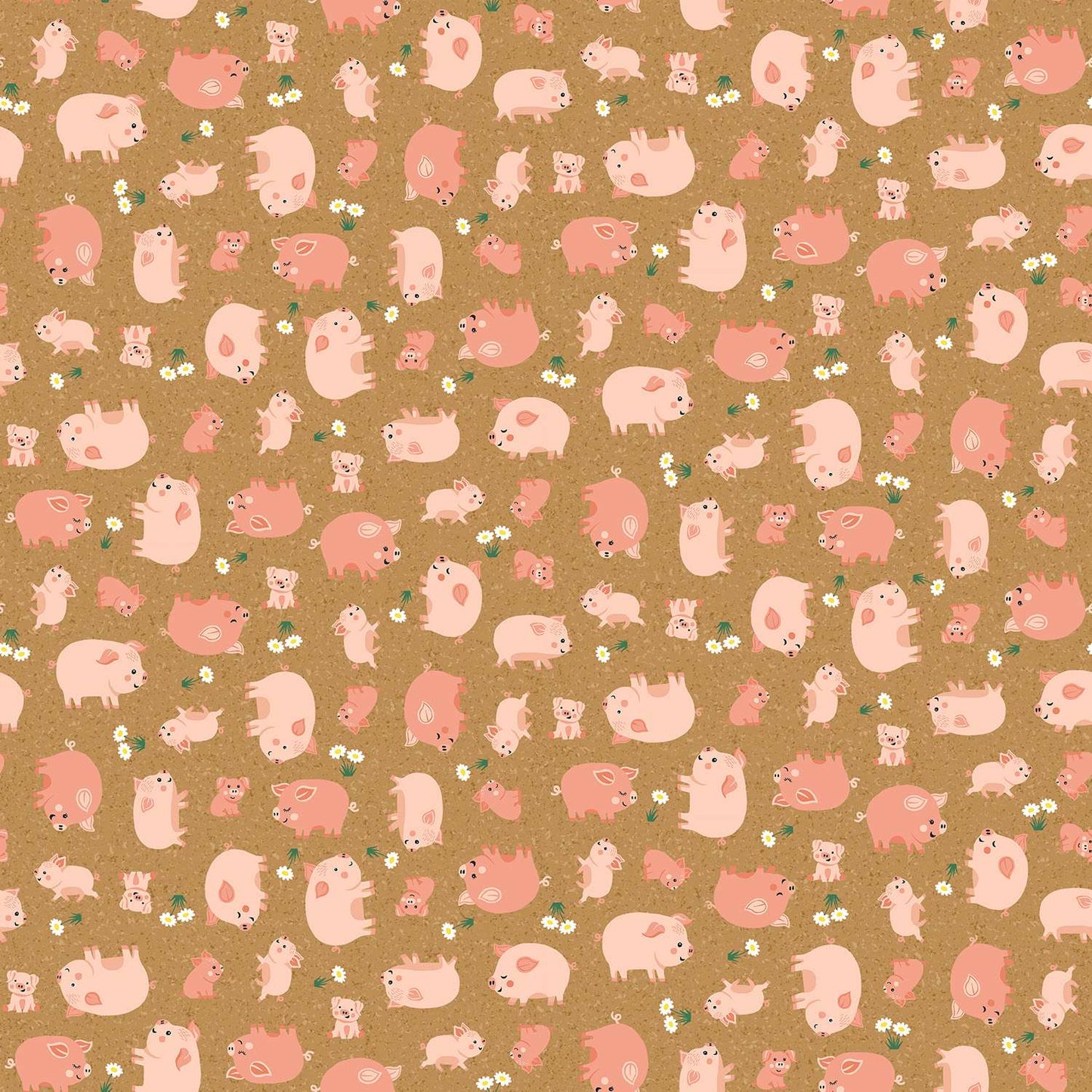 Fun On The Farm Happy Pigs Brown M069V by Makower Fabrics (sold in 25cm increments)