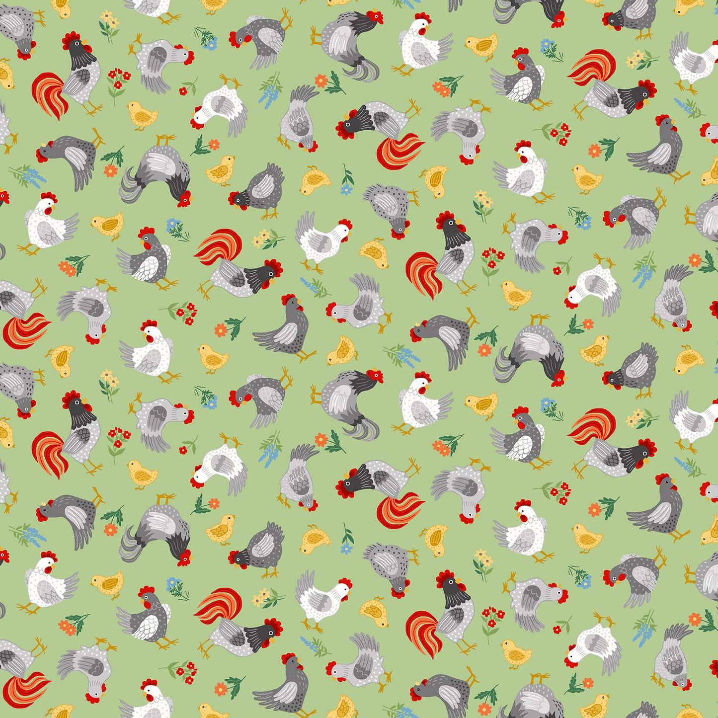 Fun On The Farm Chickens Green M070G by Makower Fabrics (sold in 25cm increments)