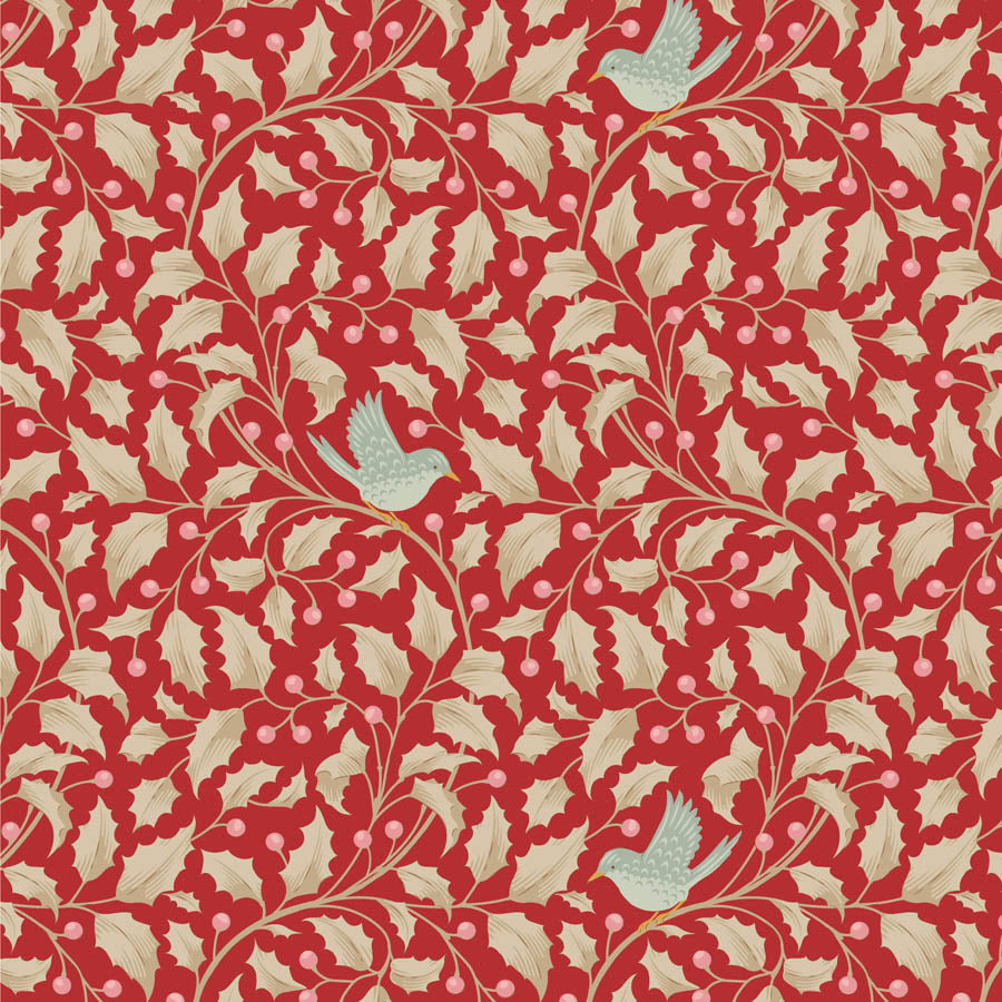 Tilda Merry Little Christmas Holly Red 100621 (sold in 25cm increments)