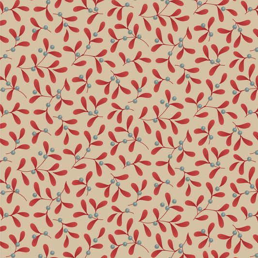 Tilda Merry Little Christmas Mistletoe Red 100623 (sold in 25cm increments)