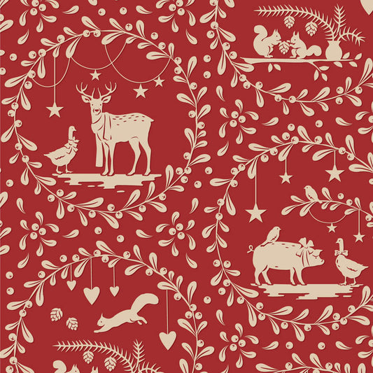 Tilda Merry Little Christmas Paper Scenes Burgundy 100625 (sold in 25cm increments)