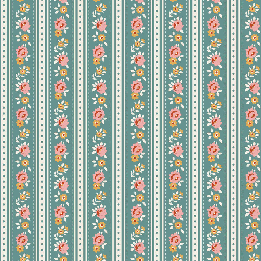 Tilda Village Life Agnes Teal 100690 by Tilda (sold in 25cm increments)