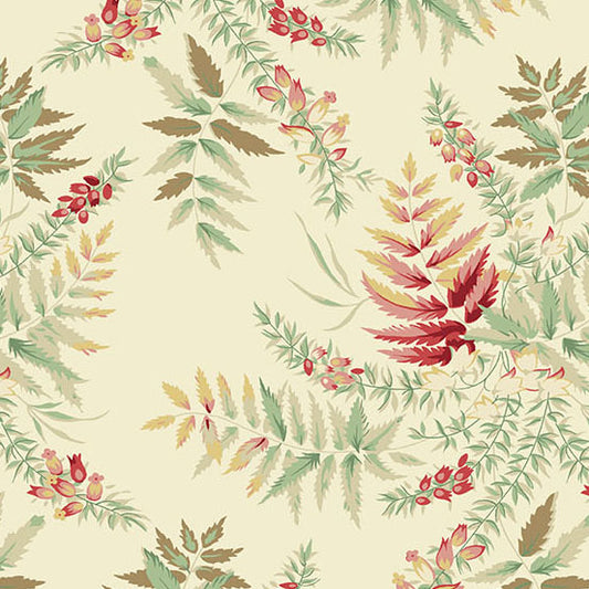 Secret Stash Favorites - Blue Willow Fern Almond A10541L by Laundry Basket Quilts for Andover Fabrics (sold in 25cm increments)