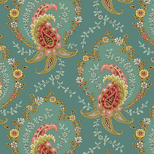 Secret Stash Favorites - Blue Willow Paisley Teal A10565B by Laundry Basket Quilts for Andover Fabrics (sold in 25cm increments)