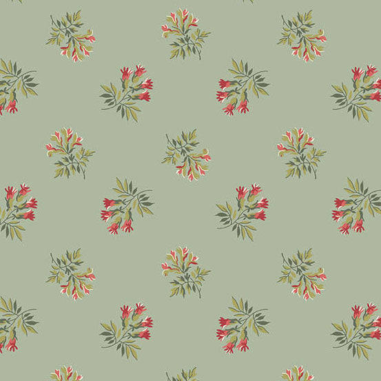 Secret Stash Favorites - Blue Willow Corsage Sage A10571G by Laundry Basket Quilts for Andover Fabrics (sold in 25cm increments)