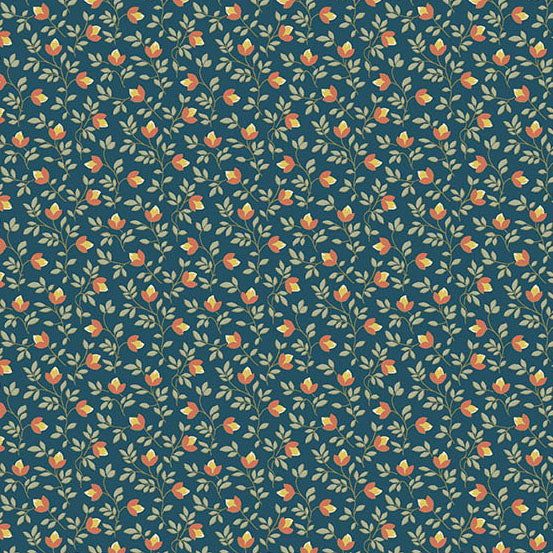 Secret Stash Favorites - Blue Willow Bud Vine Marine A10572B by Laundry Basket Quilts for Andover Fabrics (sold in 25cm increments)