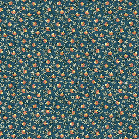 Secret Stash Favorites - Blue Willow Bud Vine Marine A10572B by Laundry Basket Quilts for Andover Fabrics (sold in 25cm increments)