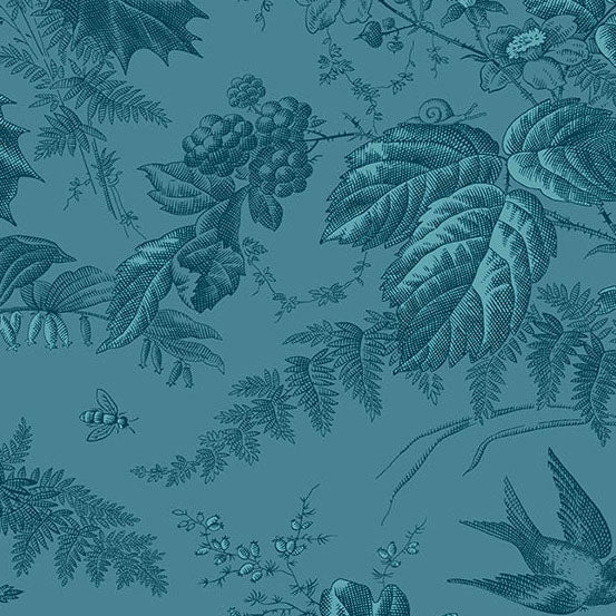 Secret Stash Favorites - Blue Willow Vermont Teal A10586B by Laundry Basket Quilts for Andover Fabrics (sold in 25cm increments)