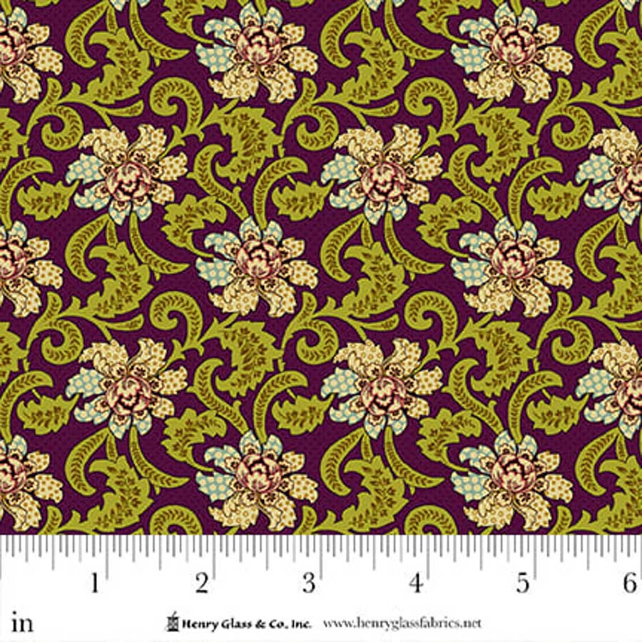 Flower Pot Prints Fancies & Foulards Plum 1111-56 by Kim Diehl for Henry Glass Fabrics (sold in 25cm increments)