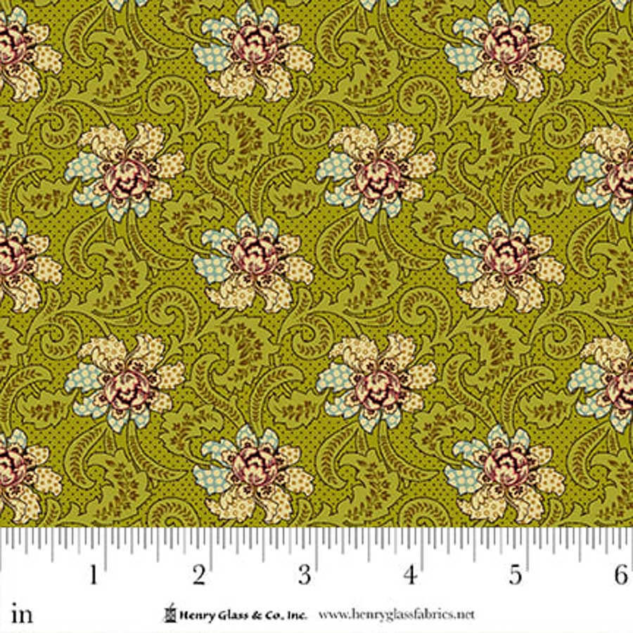 Flower Pot Prints Fancies & Foulards Green 1111-66 by Kim Diehl for Henry Glass Fabrics (sold in 25cm increments)