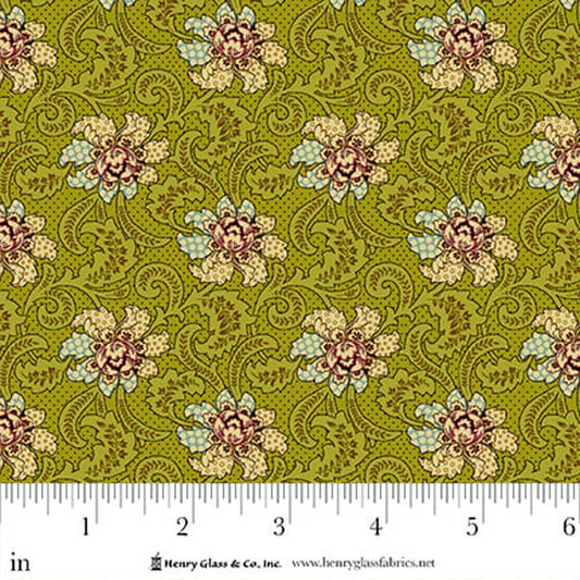 Flower Pot Prints Fancies & Foulards Green 1111-66 by Kim Diehl for Henry Glass Fabrics (sold in 25cm increments)