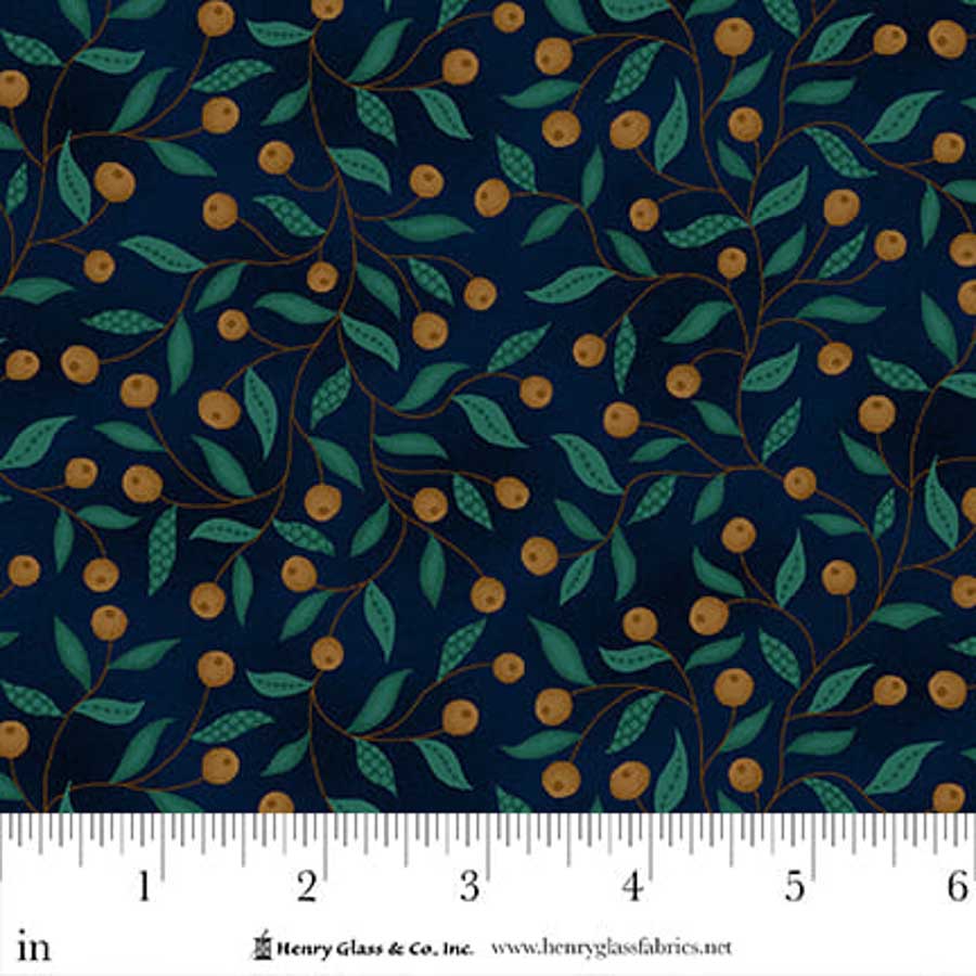 Flower Pot Prints Berry Briar Navy 1116-77by Kim Diehl for Henry Glass Fabrics (sold in 25cm increments)