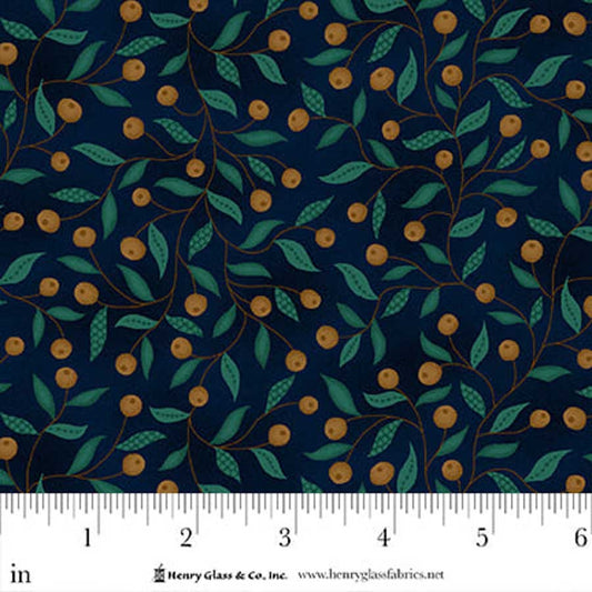Flower Pot Prints Berry Briar Navy 1116-77by Kim Diehl for Henry Glass Fabrics (sold in 25cm increments)