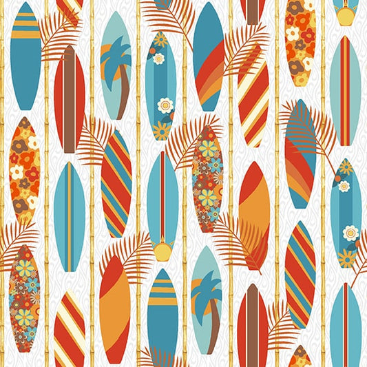 Surf's Up Surfboards by Barb Tourtillottee for Henry Glass Fabrics (sold in 25cm increments)