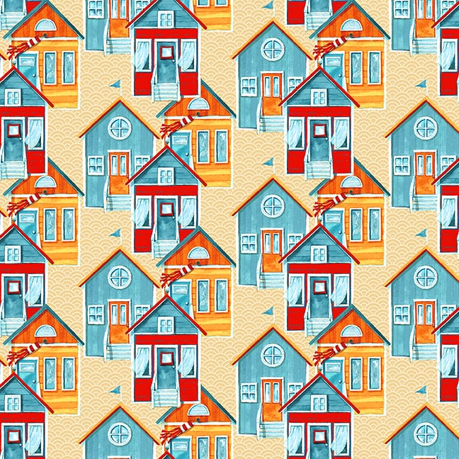 Surf's Up Beach Cottages by Barb Tourtillottee for Henry Glass Fabrics (sold in 25cm increments)