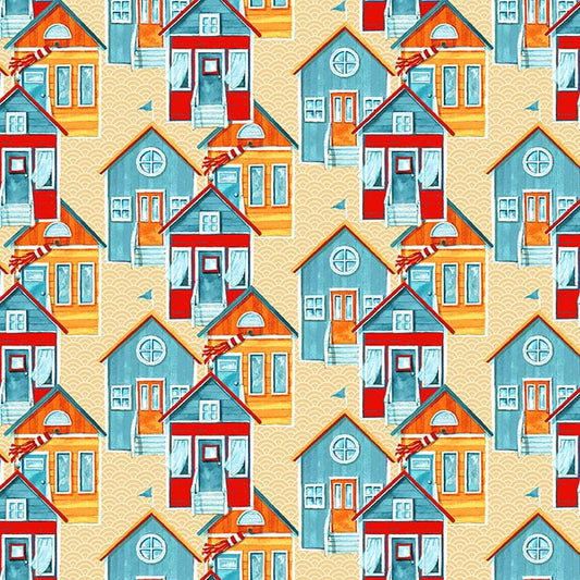 Surf's Up Beach Cottages by Barb Tourtillottee for Henry Glass Fabrics (sold in 25cm increments)