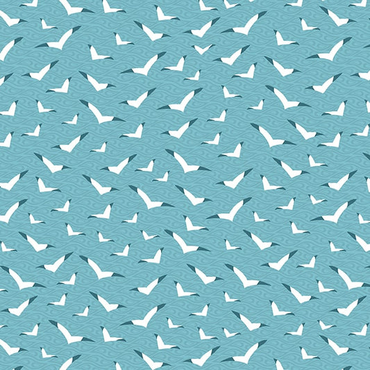 Surf's Up Blue Seagull by Barb Tourtillottee for Henry Glass Fabrics (sold in 25cm increments)