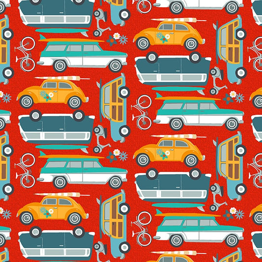 Surf's Up Cars by Barb Tourtillottee for Henry Glass Fabrics (sold in 25cm increments)