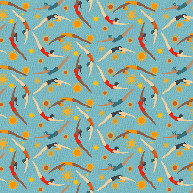 Surf's Up Blue Swimmers by Barb Tourtillottee for Henry Glass Fabrics (sold in 25cm increments)