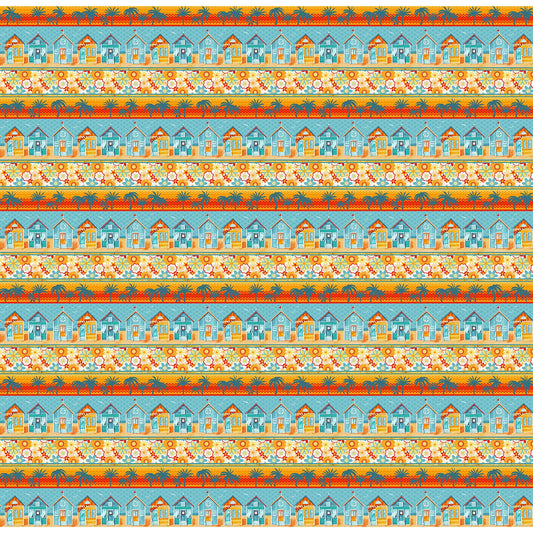Surf's Up Beach Cottage Novelty Stripe by Barb Tourtillottee for Henry Glass Fabrics (sold in 25cm increments)