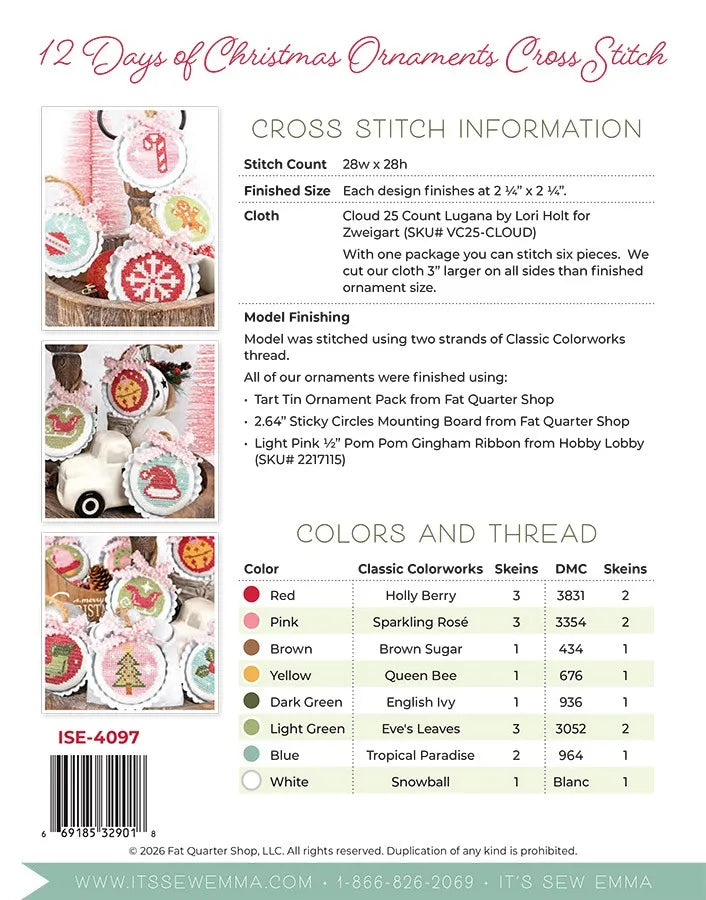 12 Days of Christmas Ornaments Cross Stitch Pattern by Its Sew Emma