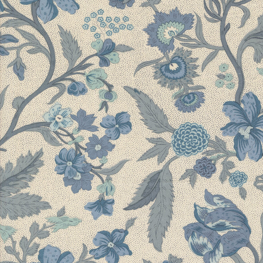 Sacre Bleu Parterre Floral Pearl French Blue M1397013 by French General for Moda fabrics (sold in 25cm increments)