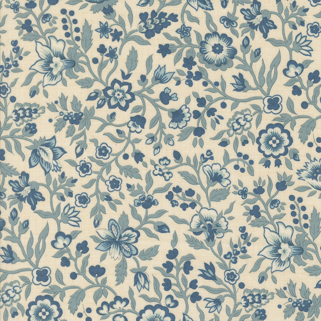 Sacre Bleu Jardinage Floral Pearl French Blue M1397113 by French General for Moda fabrics (sold in 25cm increments)