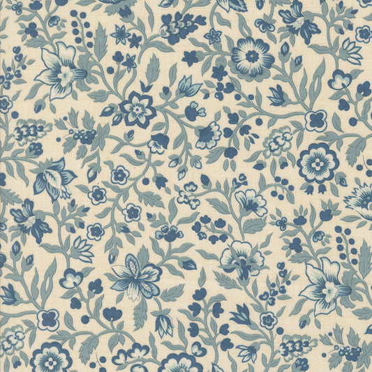 Sacre Bleu Jardinage Floral Pearl French Blue M1397113 by French General for Moda fabrics (sold in 25cm increments)