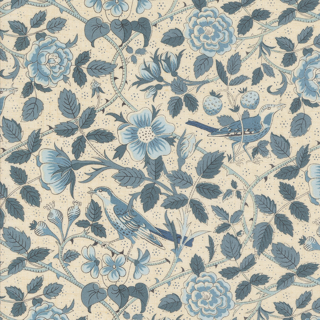 Sacre Bleu Birds Pearl French Blue M1397212 by French General for Moda fabrics (sold in 25cm increments)