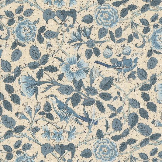 Sacre Bleu Birds Pearl French Blue M1397212 by French General for Moda fabrics (sold in 25cm increments)