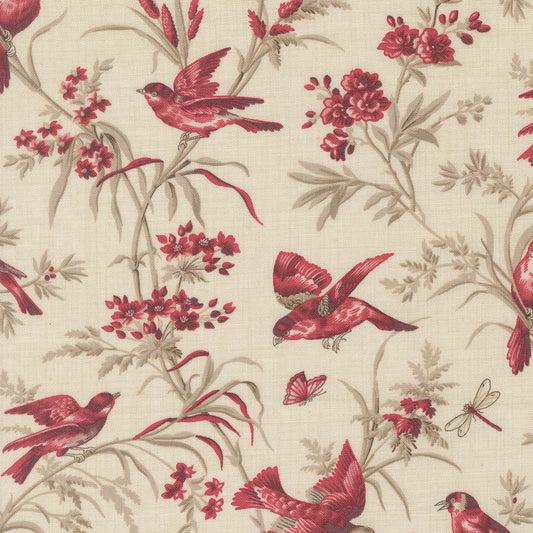 Joie De Vivre Moineau Birds Pearl M1398311 French General for Moda Fabrics (sold in 25cm increments)