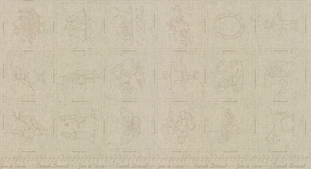 Joie De Vivre Broderie Panel Stone ML1398912 French General for Moda Fabrics