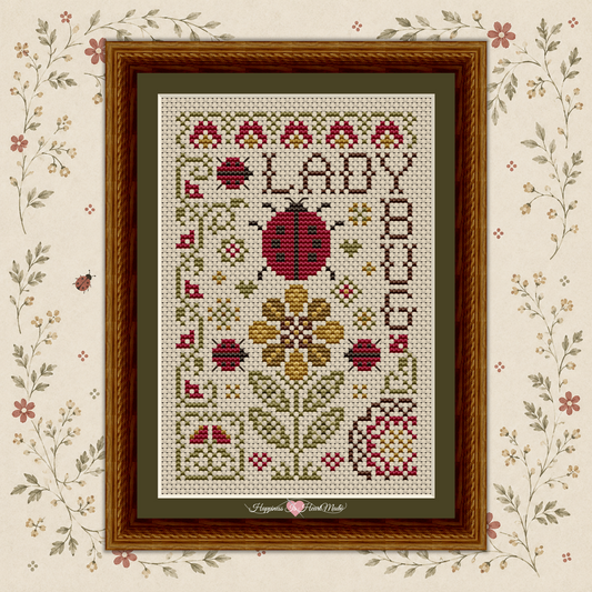 Gathered From The Garden Ladybug Cross Stitch Pattern by Happiness is Heart Made