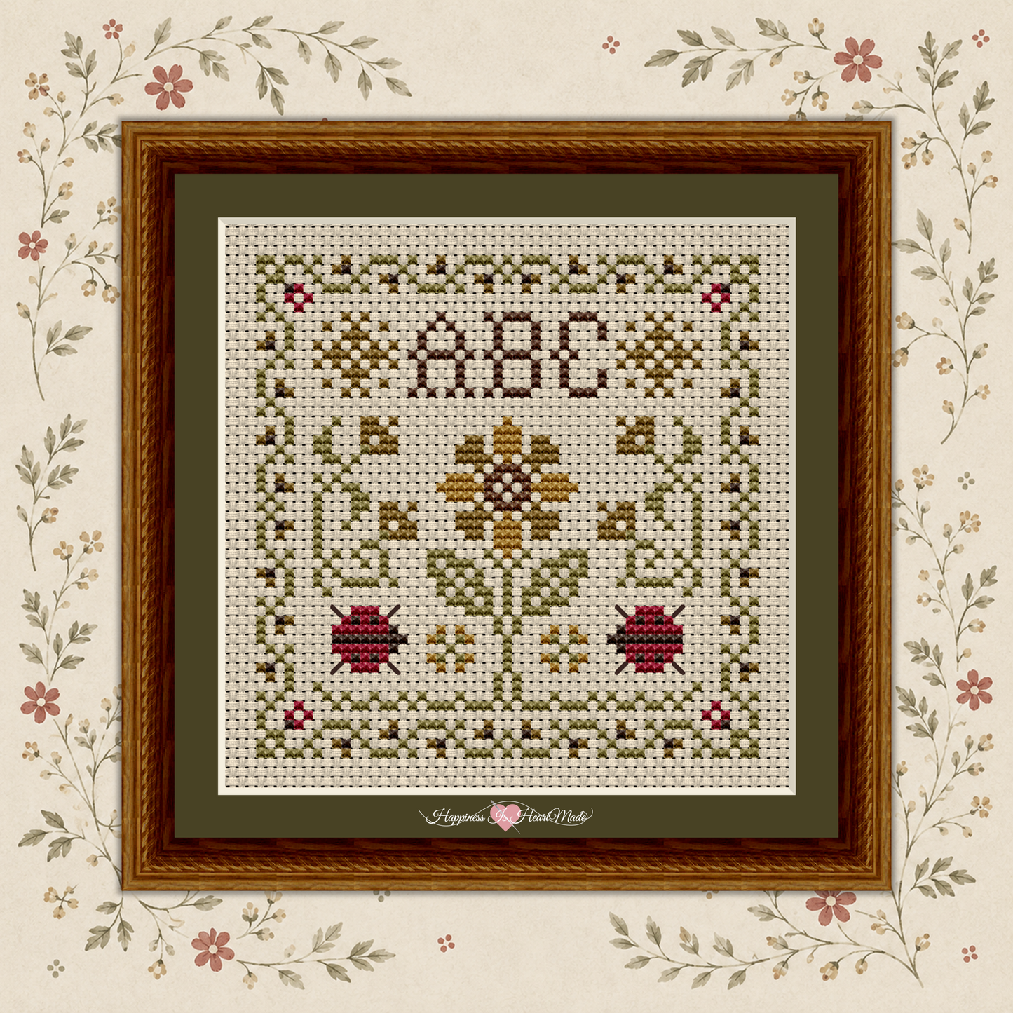Gathered From The Garden Little Ladybugs Cross Stitch Pattern by Happiness is Heart Made