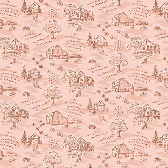 Heartland Little Toile Peachy A1583E by Judy Jarvi for Andover Fabrics (sold in 25cm increments)